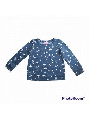 MUMU Coco Girls 6X Long Sleeved Dark Blue Shirt With Little Pink Flowers